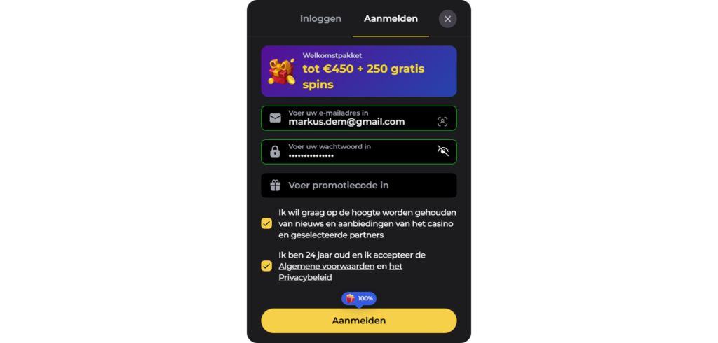 Stappenplan voor Vipzino account registratie en aanmelden
